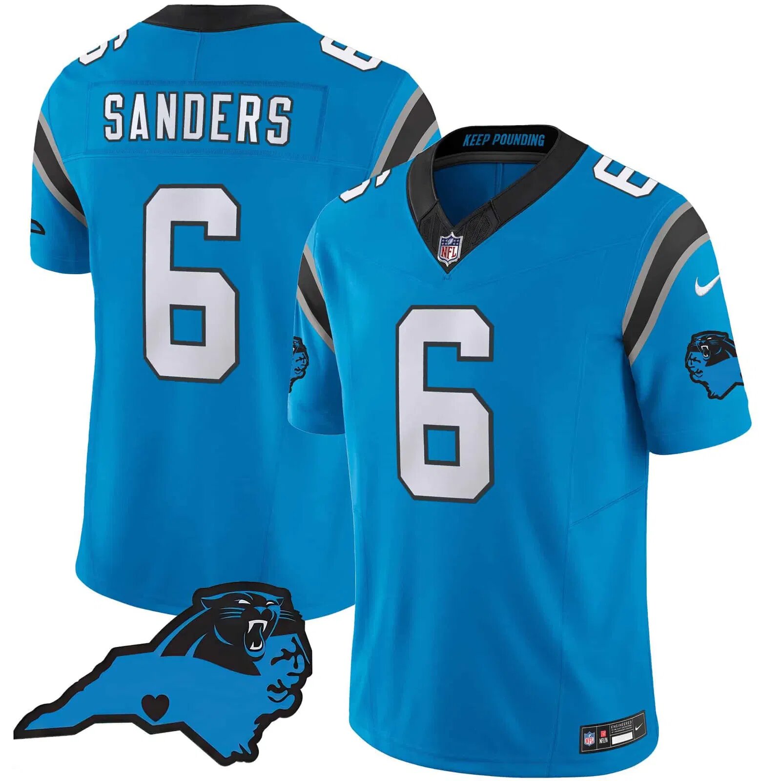 Men Carolina Panthers #6 Sanders Light Blue 2024 Nike Vapor Limited NFL Jersey style 1